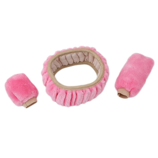 3PCS Set Soft Furry Car Steering Wheel Accessories