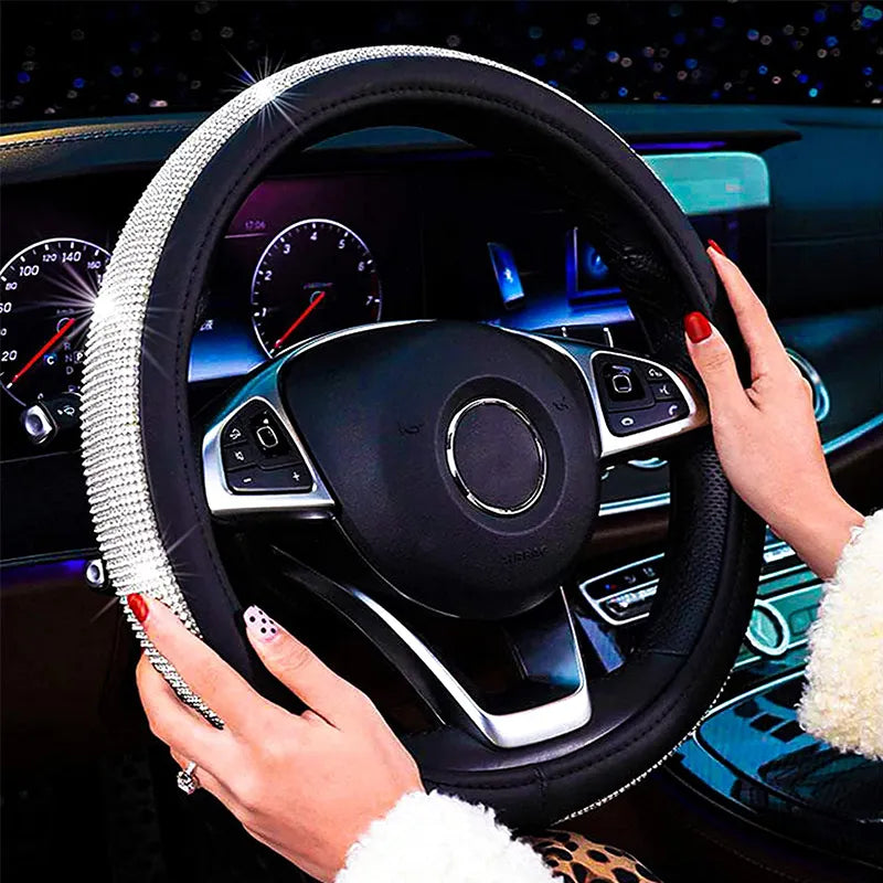 Rhinestones Leather Steering Wheel Cover