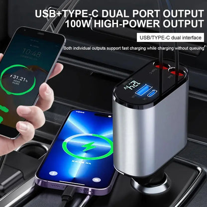 4 in 1 Retractable Car Fast Charger