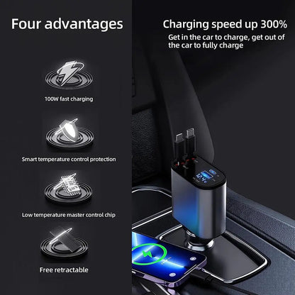 4 in 1 Retractable Car Fast Charger